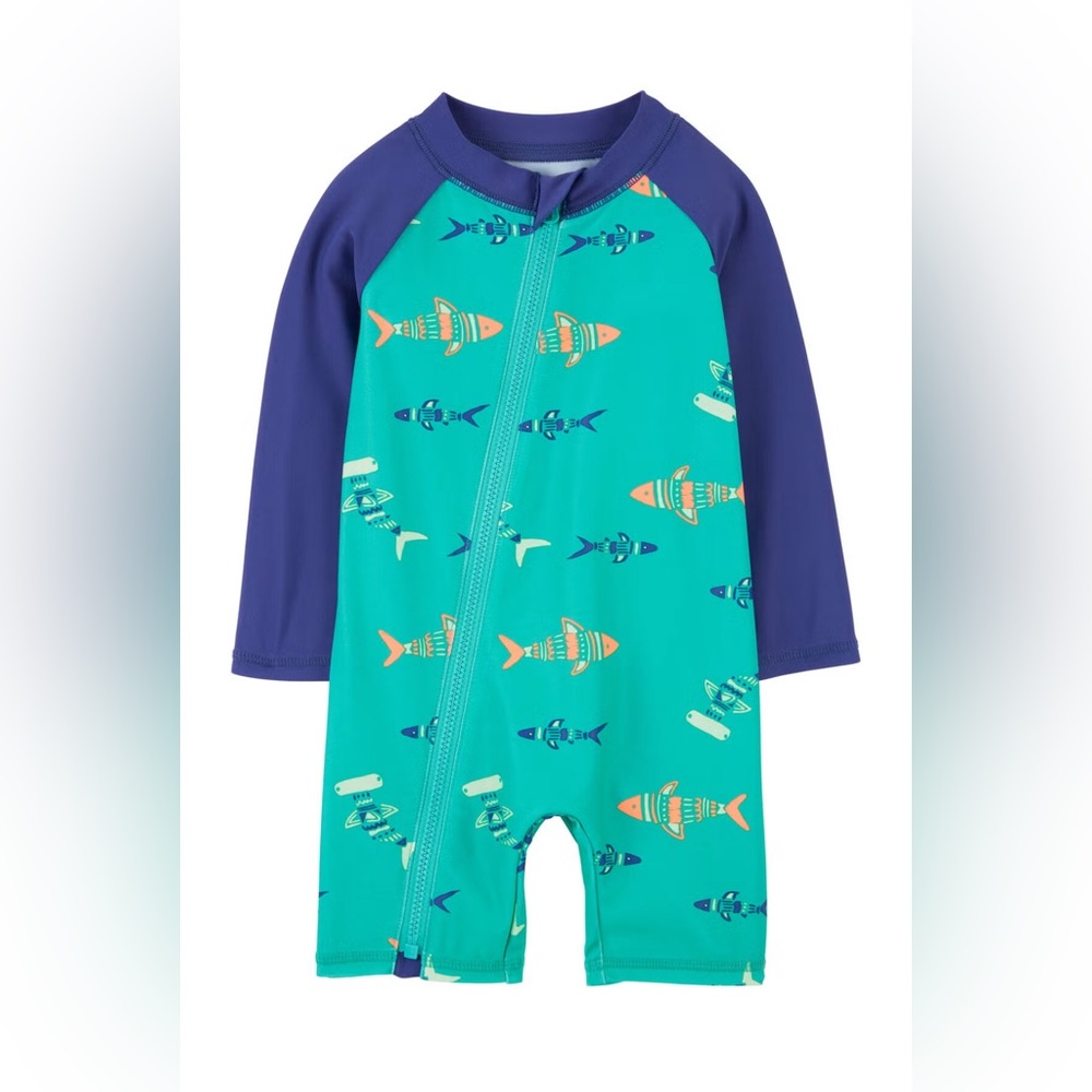 Carter's Boy’s Blue and Green Rashguard Swimwear with Fish Design